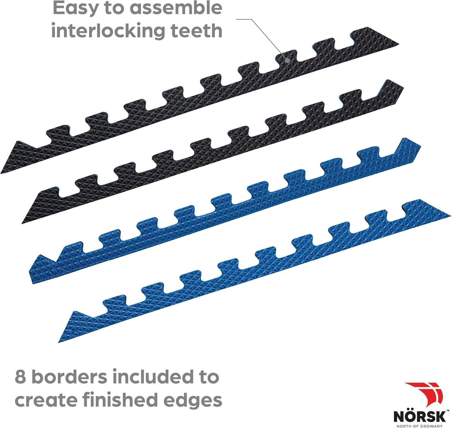 Norsk Reversible Gym Exercise Mats 3/4" Thick EVA Interlocking Foam Tiles, Perfect Home Gym Flooring, 32 Tiles & 64 Trim Pieces, 128 Sq. Ft. Reversible, Dazzling Blue/Black