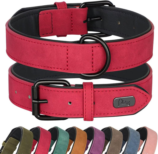 Didog Soft Padded PU Leather Dog Collar, Breathable and Adjustable Red Dog Collar for Large Dogs, Comfortable for Daily Walk,Red XL Fit Neck 17-21"(44-71 lbs)