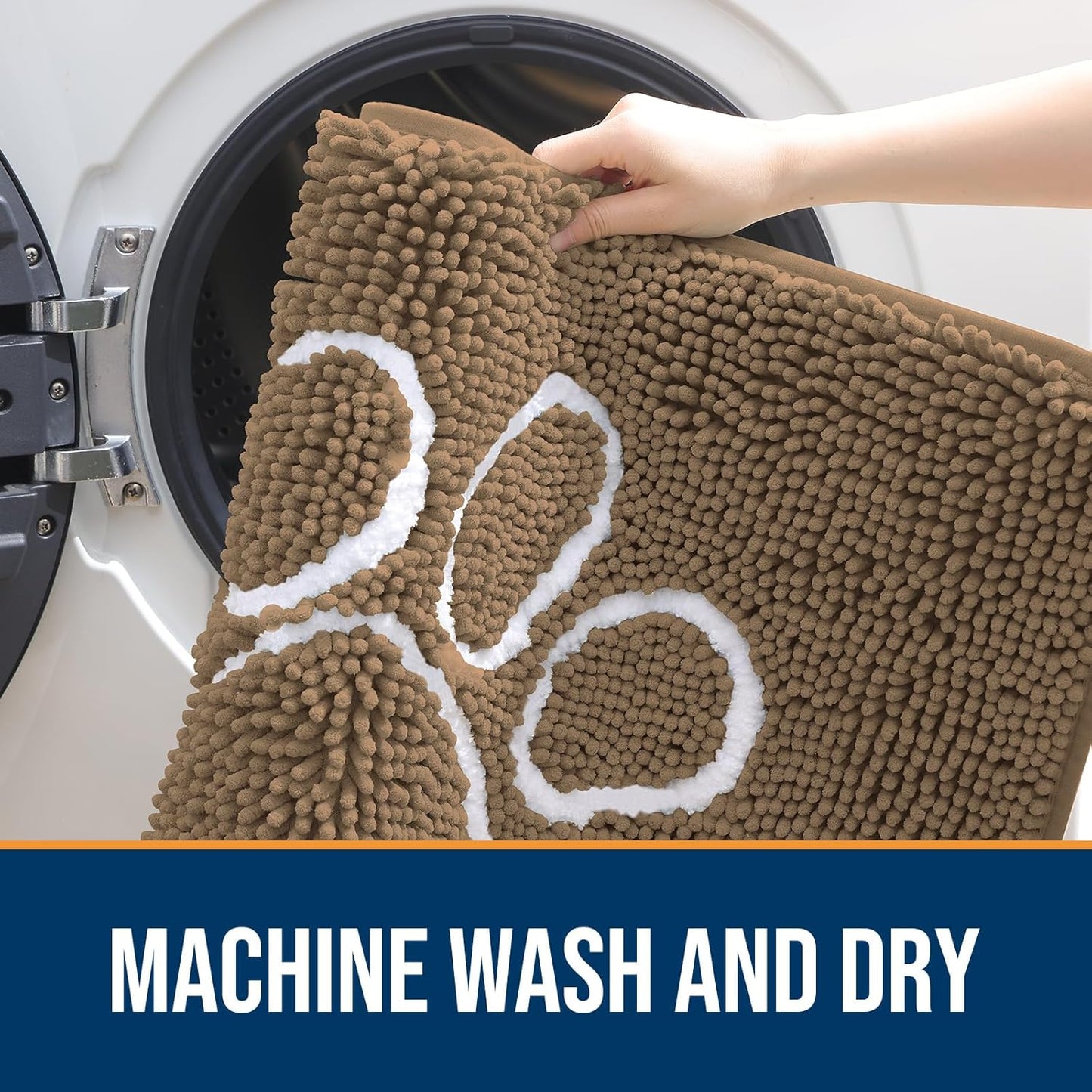 OLANLY Door Mat for Muddy Dog Paws 36x24, Ultra Absorbent Chenille Mud Doormat with Paw Print Design, Non-Slip Washable Doormat for Indoor Entryway, Quick-Dry Pet Bed Mats for Dirty Dogs, Tan