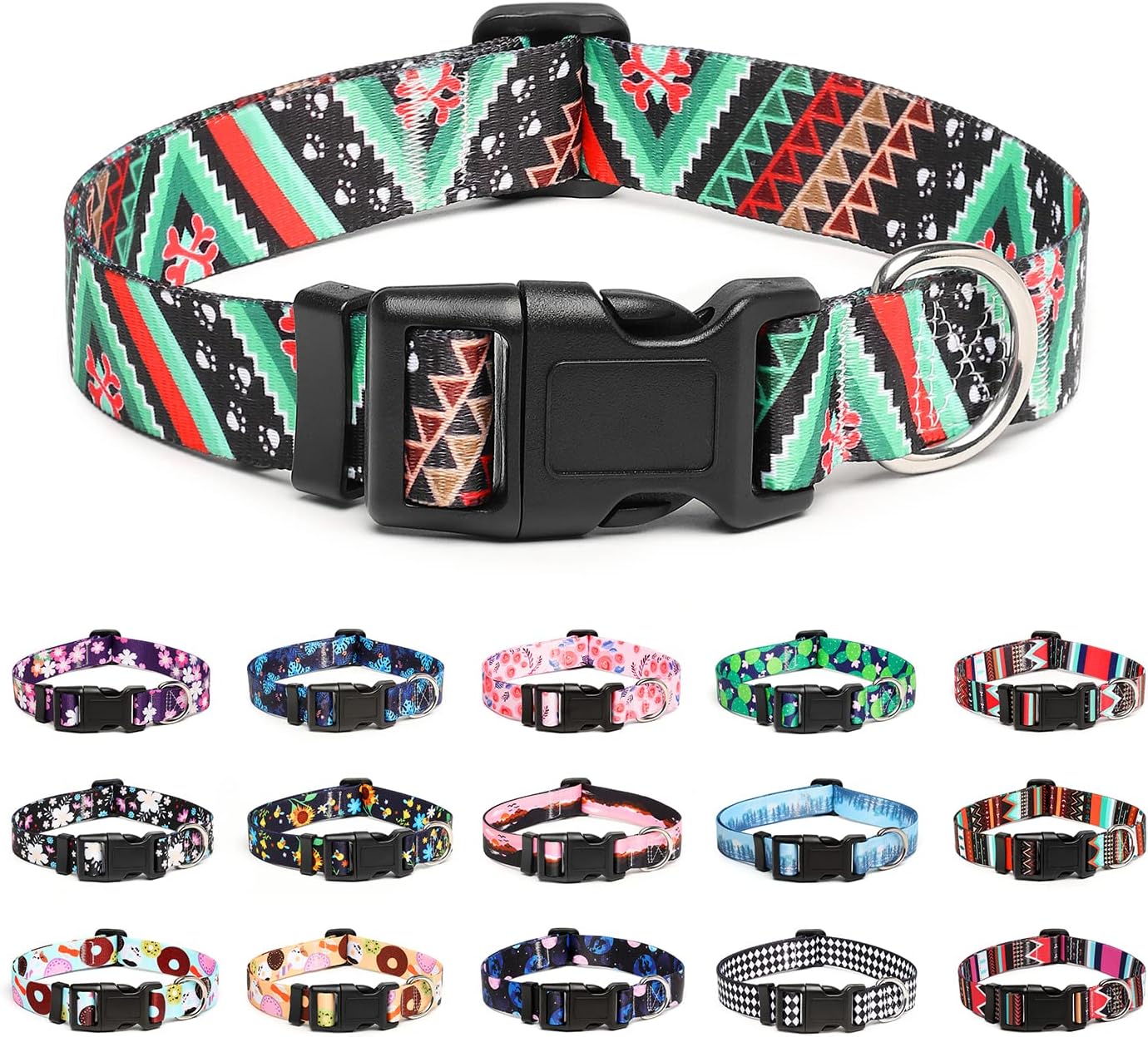 Mercano Adjustable Dog Collar - Special Design Patterns, Soft Nylon Comfortable Durable Pet Collar for Small Medium Large Dogs (M, Ethnic Green)
