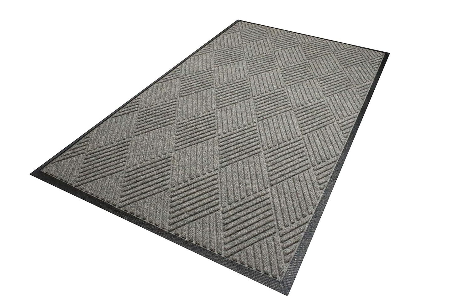 WaterHog Diamond | Commercial-Grade Entrance Mat with Rubber Border – Indoor/Outdoor, Quick Drying, Stain Resistant Door Mat (Medium Grey, 3' x 5')