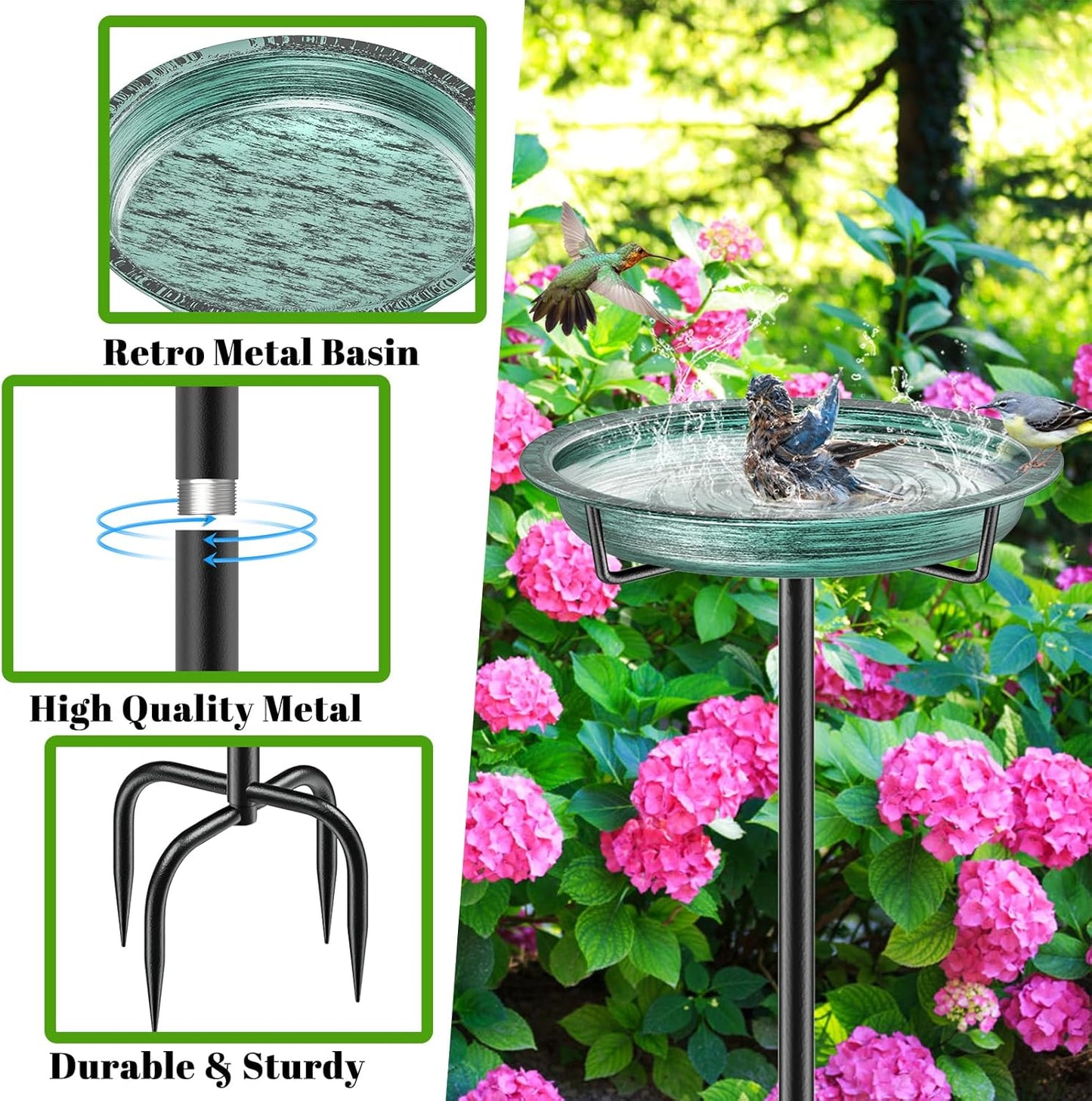 Freestanding Birdbaths Bowl Outdoor, Free Standing Garden Bird Bath Bird Feeder Bowl, Detachable Decoration Spa Birdfeeder for Garden Patio Yard Lawn