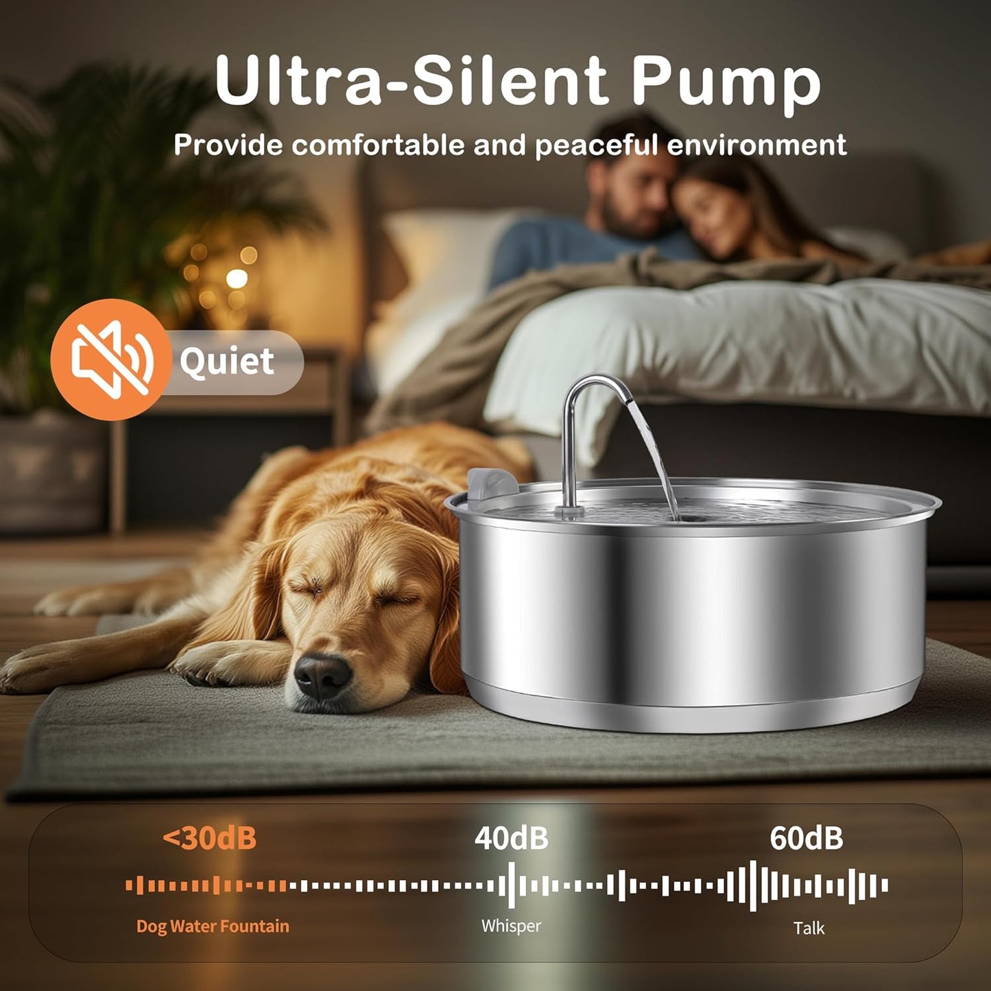 8L/2.1G Dog Water Fountain for Large Dog, Dreamocean Dog Water Bowl Dispenser Stainless Steel Pet Water Fountain, Water Dispenser for Dogs with 2 Ultra Quiet Pump for Multiple Pets with 12 Filters