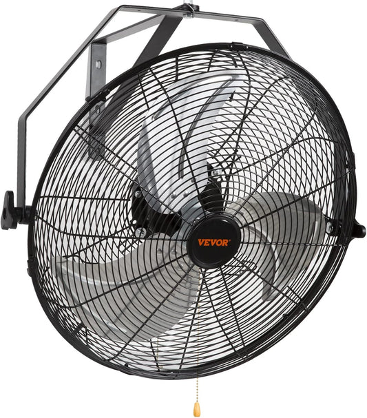 VEVOR 18 Inch Wall Mount Fan, 3-speed IP44 Waterproof, Max. 4150 CFM Wall Mounted Fan for Outdoor, Commercial, Residential, Greenhouse, Workshop, Patio, Black, ETL Listed