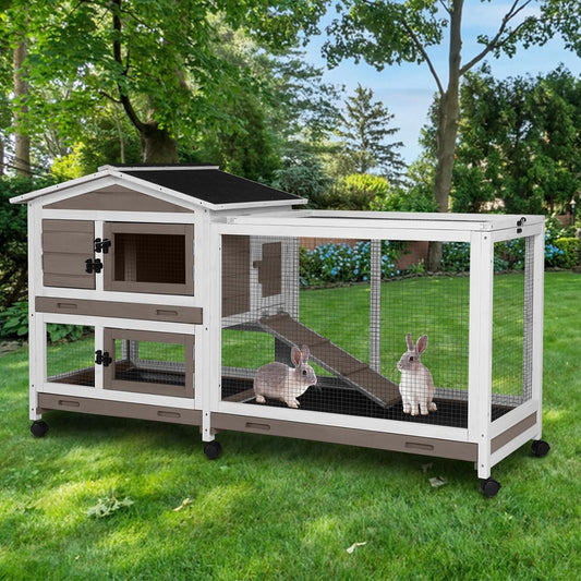 Aivituvin Rabbit Hutch Rabbit Cage Indoor with Casters Bunny Cage Outdoor for Small Animals with Pull-Out Tray
