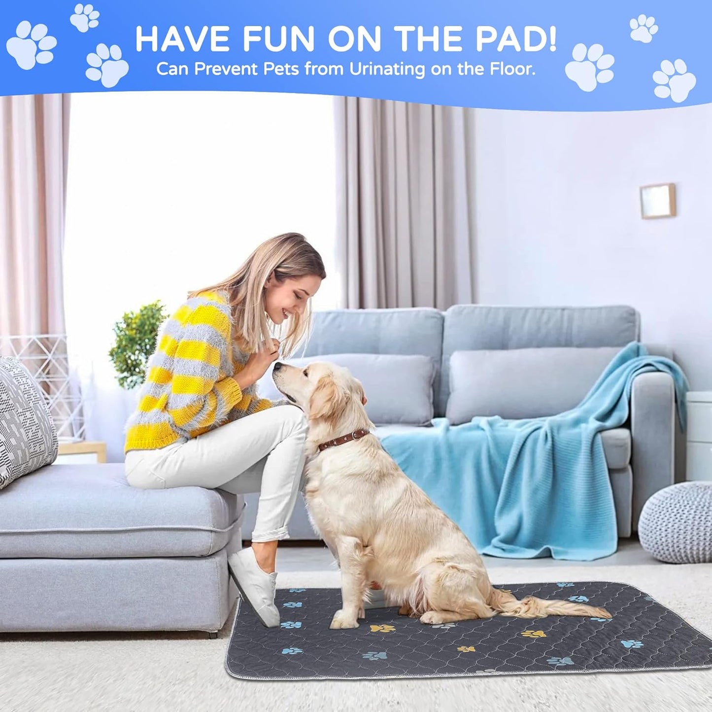 Aitmexcn Washable Puppy Dog Pee Pad, 4PCS 100% Waterproof Whelping Training Mat for Puppy/Senior Dog, Fast Drying Reusable Puppy Pads for Indoor, Outdoor and Car Travel- 32x36''