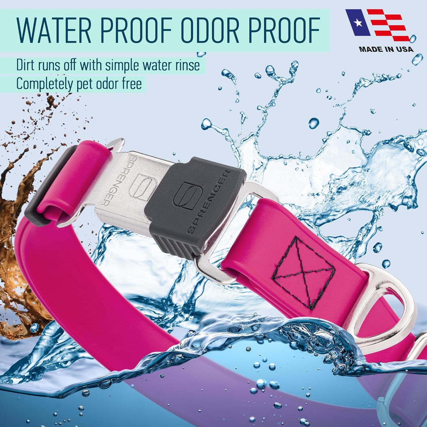 Dogline Biothane Waterproof Dog Collar with Herm Sprenger Stainless Steel Quick Release Buckle – Heavy Duty Tactical Durable Collar for Dogs – Comfortable and Safe Pet Collar, W 3/4" L 12-19", Magenta