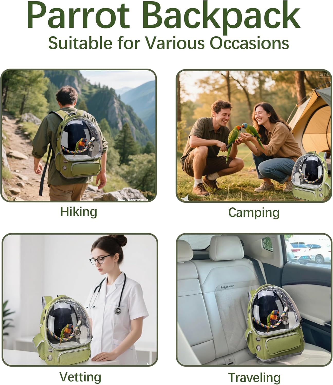 Bird Backpack Carrier Travel Cage with Perch, Tray &Food Cups for African Greys, Conures Parakeet Cockatiel Budgie,Small Animal Pet Carrier Bag for Vet Hiking Camping