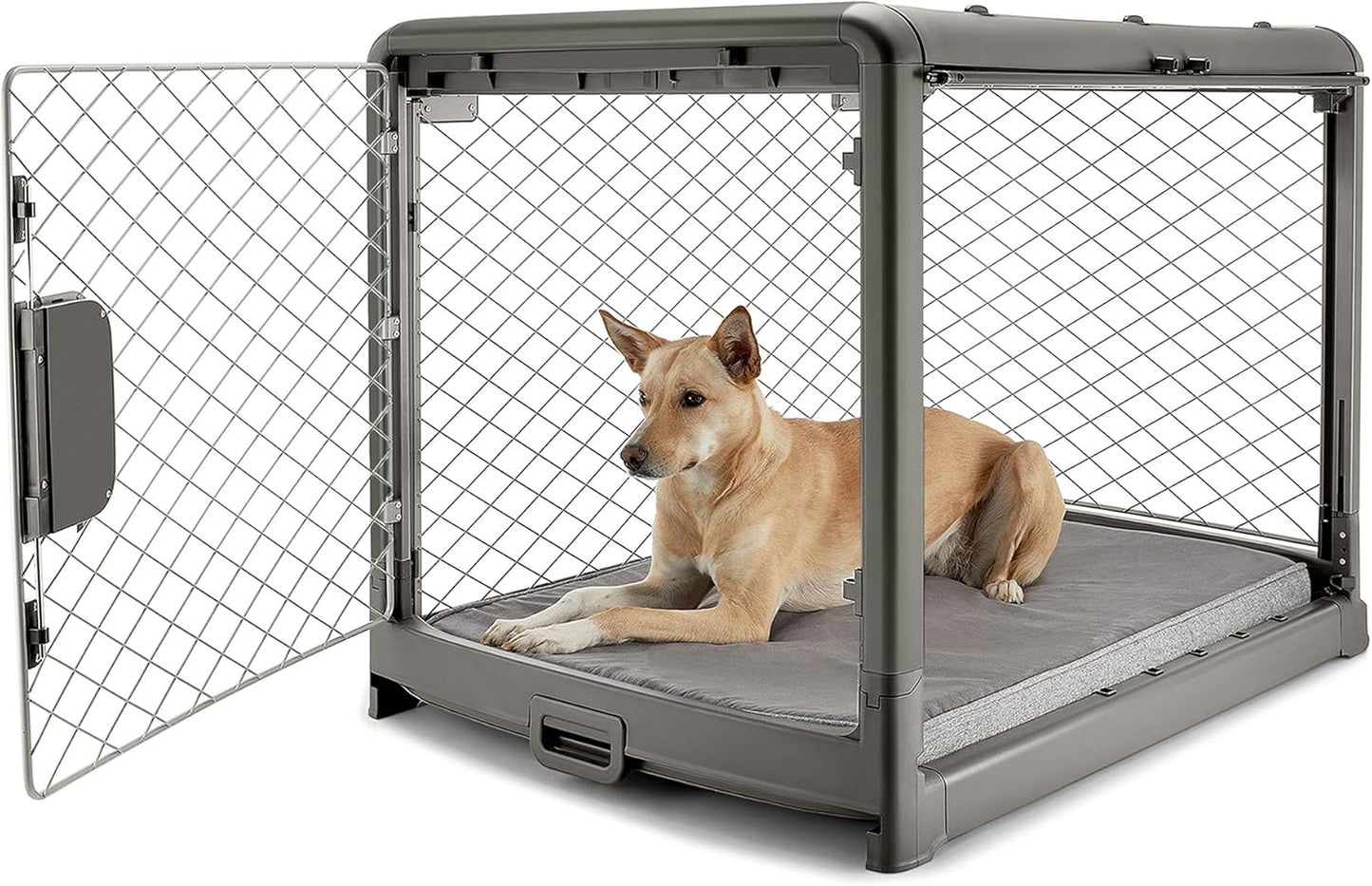 DIGGS Revol Collapsible Dog Crate with Wheels - Premium Portable Dog Crate - Safe, Stylish, and Convenient Indoor Kennel (Smoke, Intermediate)