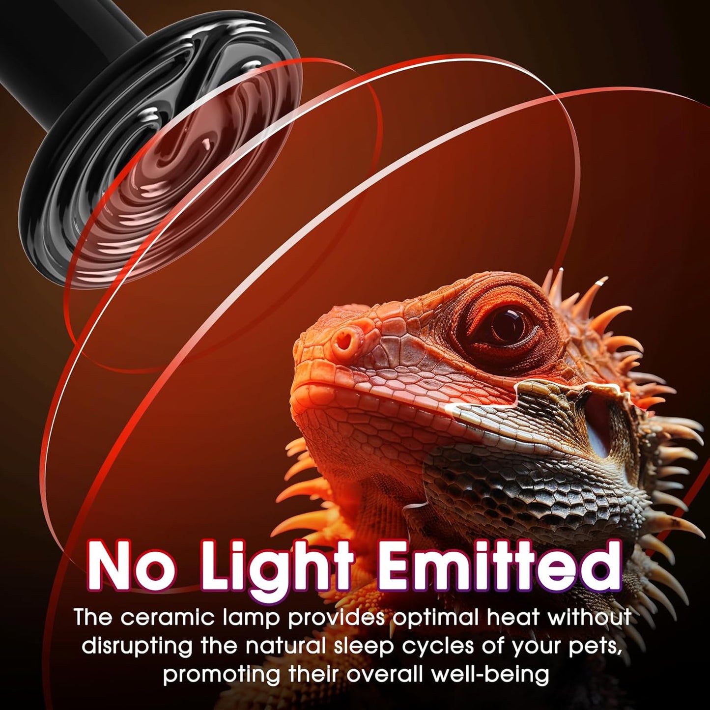 Ceramic Heat Emitter for Reptiles, 150W Heat Lamp Bulb, Ceramic Reptile Heat Bulb Black, No Light Emitting Heat Lamp for Amphibian Pet, Heat Bulb for Bearded Dragon Turtle Snake Lizard, 2 Pack