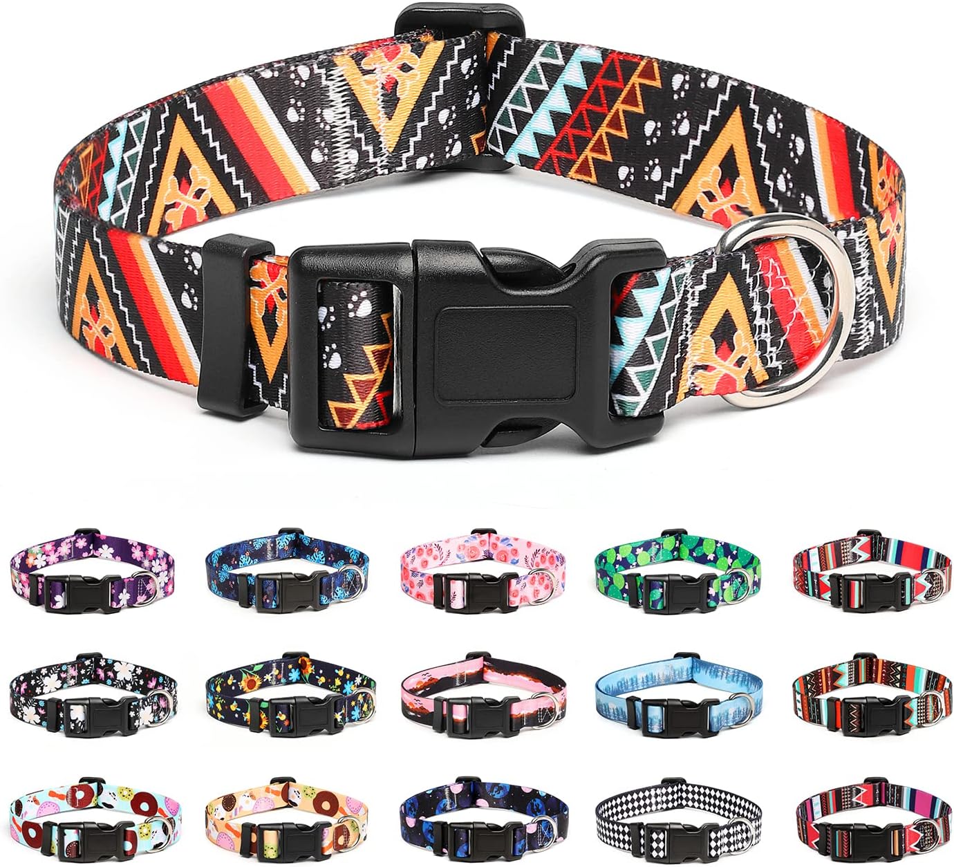 Mercano Adjustable Dog Collar - Special Design Patterns, Soft Nylon Comfortable Durable Pet Collar for Small Medium Large Dogs (XS, Ethnic Gold)