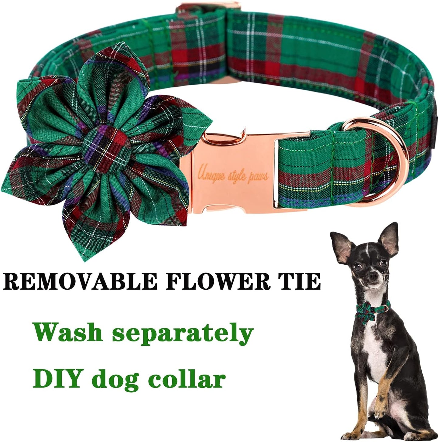Unique style paws Dog Collar with Flower Tie Christmas Dog Collar for Small Medium Large Dogs with Adjustable Metal Buckle -XL