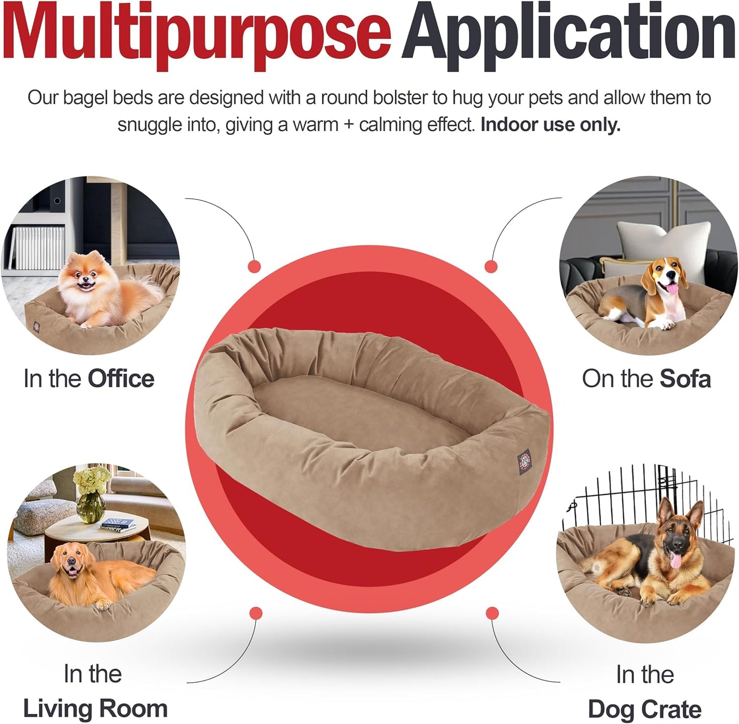 Majestic Pet 52 Inch Suede Shredded Memory Foam Mix Calming Extra Large Dog Bed Washable 52 x 35 x 11 (Inch) - Cozy Soft Donut Round Dog Bed with Spine for Head Support - Pet Bed Stone