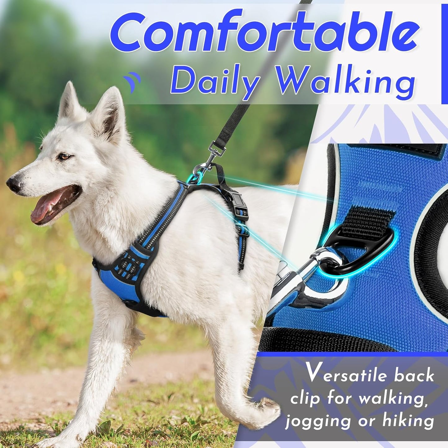 Eagloo Dog Harness Small Sized Dog, No Pull Service Vest with Reflective Strips and Control Handle, Adjustable and Comfortable for Walking, No Choke Pet Harness with 2 Metal Rings, Blue, S