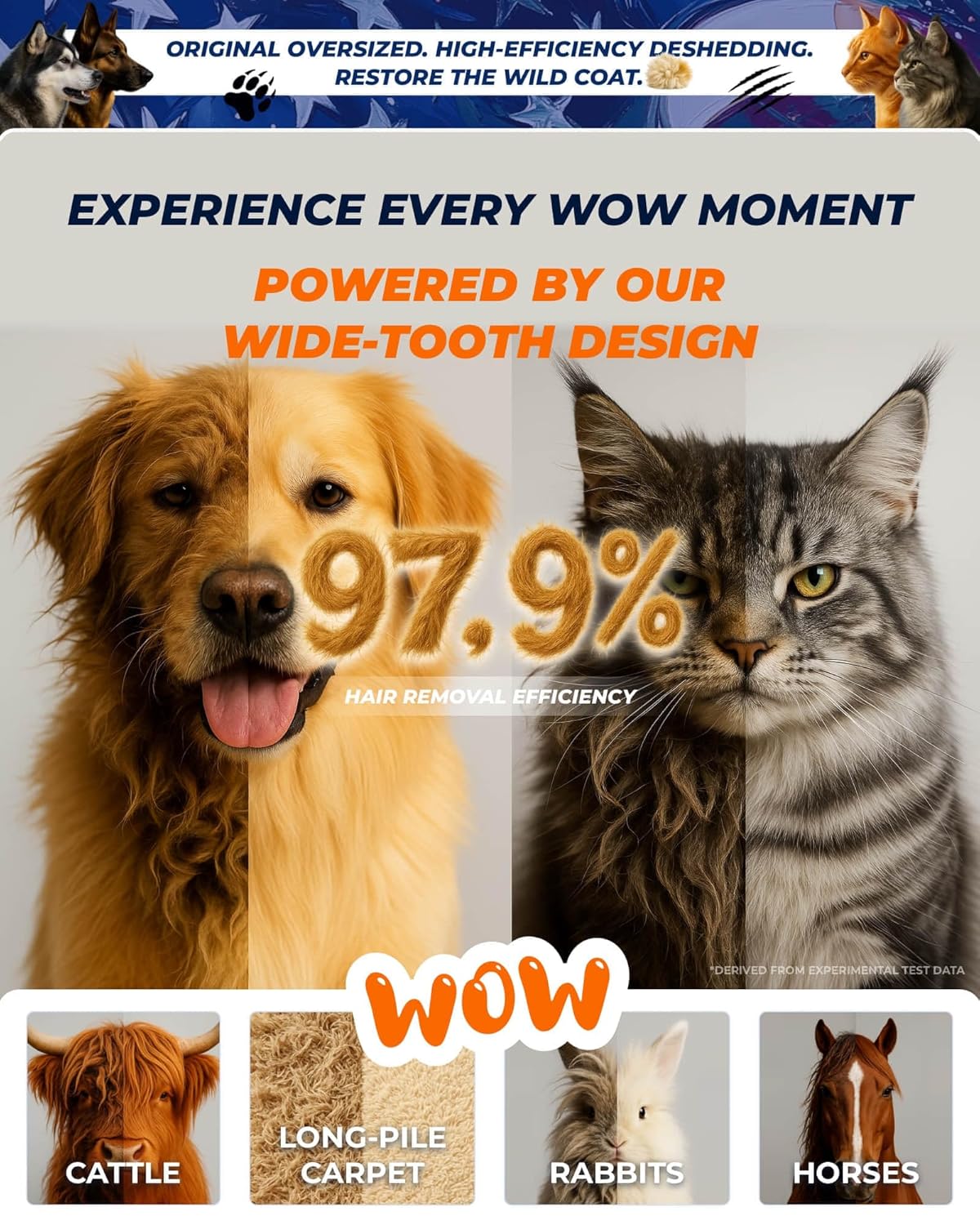 Extra Large 2-Sided Undercoat Rake for Dogs & Cats, Dog Brush for Shedding Remove Mats, Dematting Comb, Safe&Gentle Grooming Brush for German Shepherds Medium to Long-Haired Pets,Premium Wooden Handle