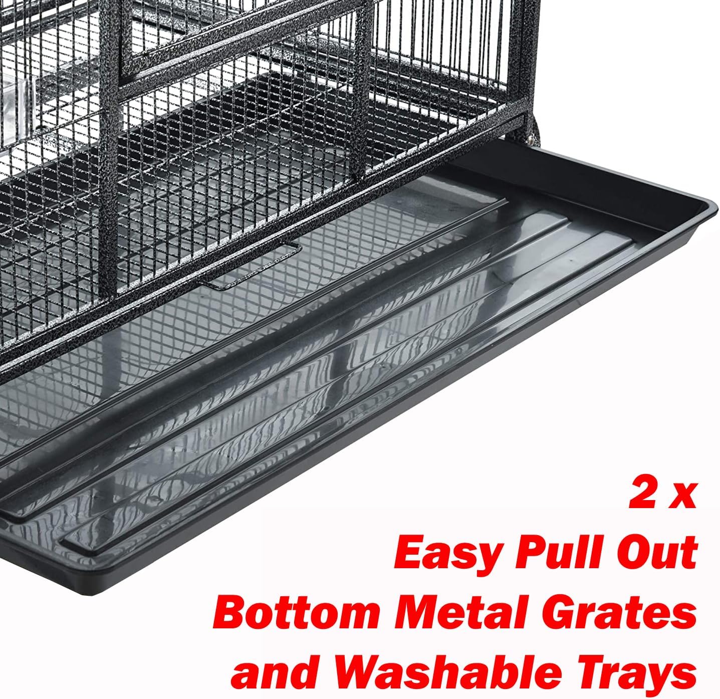 Extra Large Double Stacker Breeding Flight Bird Wrought Iron Separate Parrot Bird Cage Side Nesting Box Doors Easy Clean Pull Out Metal Grate Tray and Removalbe Rolling Stand