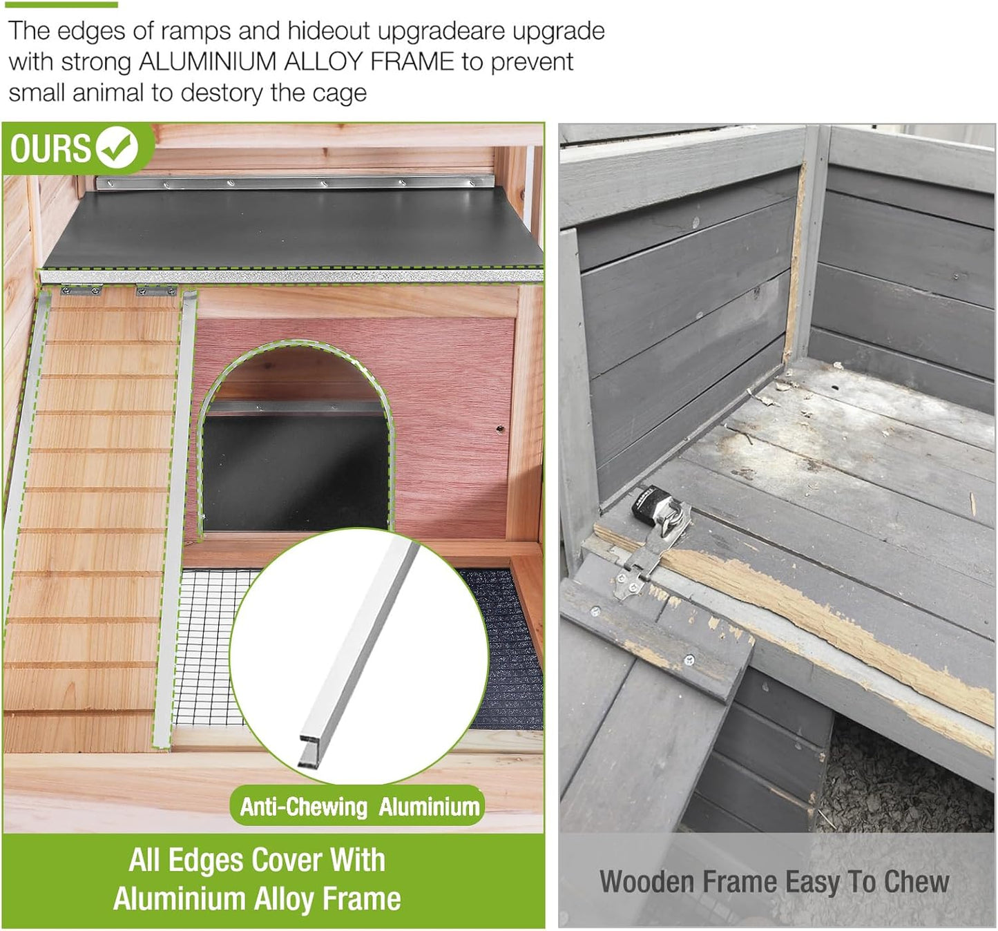 GUTINNEEN Rabbit Hutch Indoor Guinea Pig Cage Bunny House 36.6" Upgraded with Anti Chewing Edges, Cool Zinc Sheet, Leakproof PVC Layer, Wire Floor, Detachable Legs (Nature)