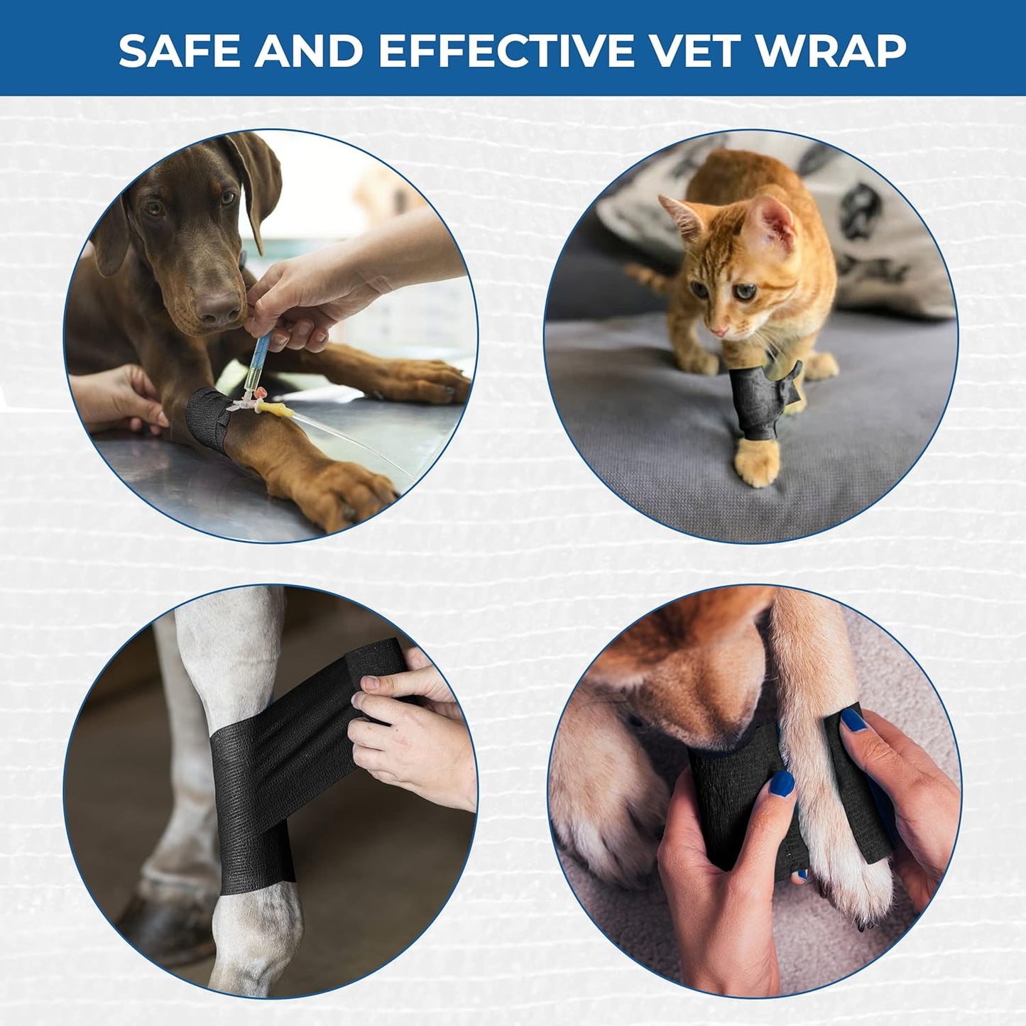 Self Adhesive Bandage Wrap - Pack of 12 Black Color, Non-Woven, Breathable & Water-Resistant Vet Wrap for First Aid, Sports Injury, Body Sprains, & Pets - 2 Inch x 5 Yards