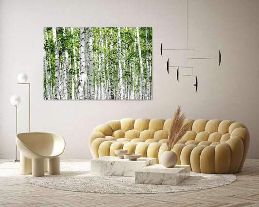 Nature Wall Art Prints - Ocean Forest Mountain Lake Canvas Landscapes - Small to Extra Large Living Room Bedroom Kitchen Bathroom Décor (Green Brich Trees, 24L" x 36W")