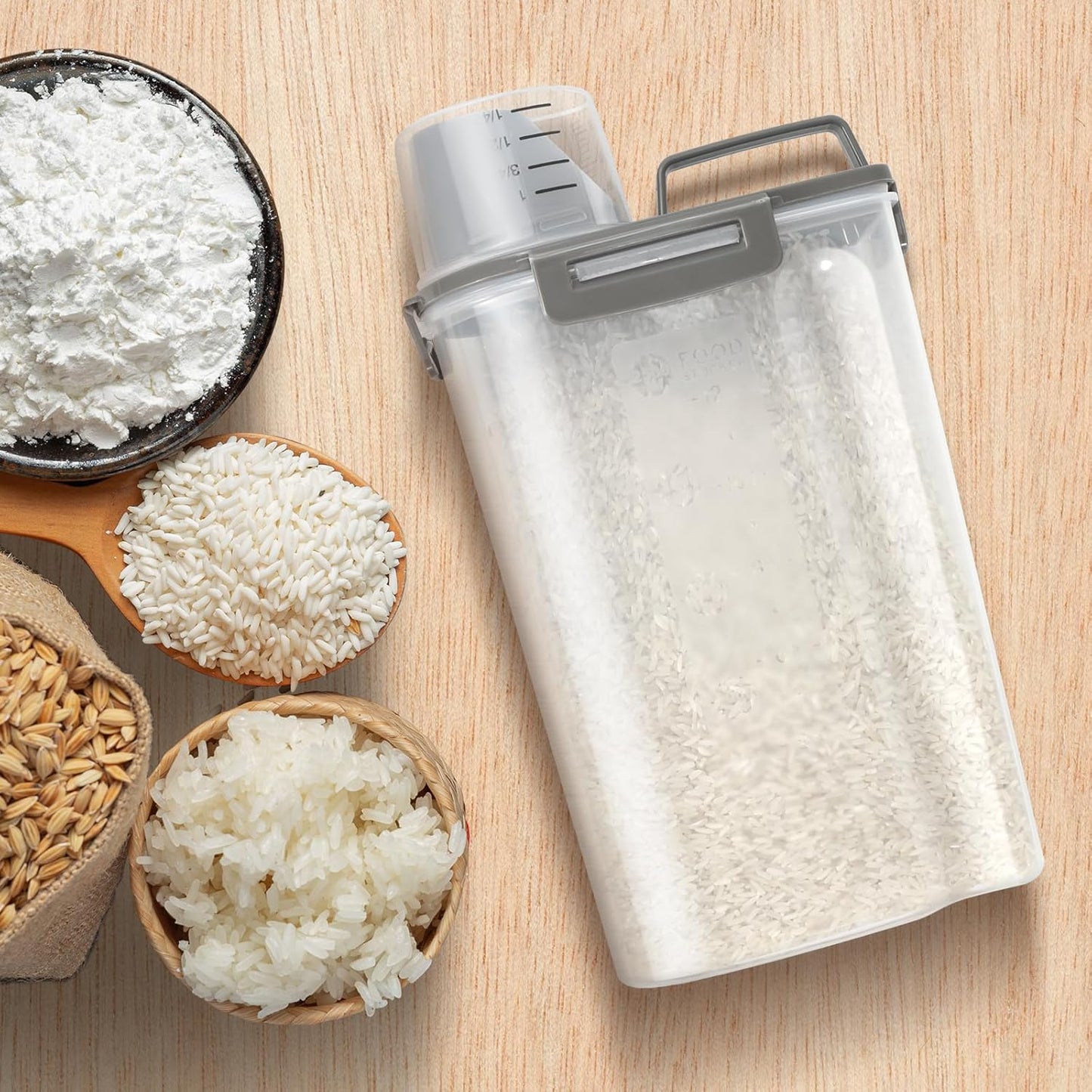 TBMax Rice Storage Container 3 to 5 Lbs - Small Cereal Oatmeal Flour Container with Easy Pouring Spout & Cup, Portable Pet Dog Cat Food Dispenser for Small Spaces, Travel, or Daily Use