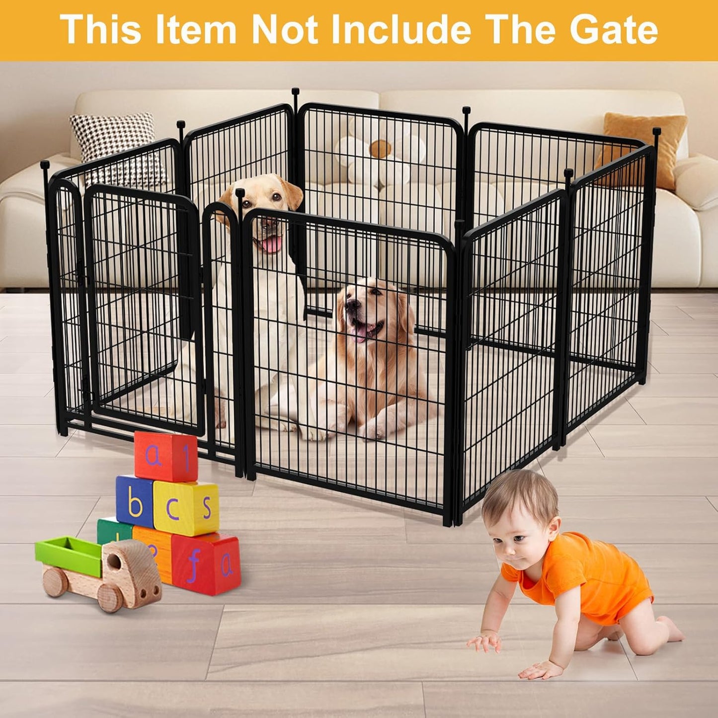 Doorless Dog Playpen 56inch 10 Panels, Dog Fence Outdoor for Yard, Garden Fence for Medium/Large Pets. Black Dog Pens Total22.1 Ft(L)