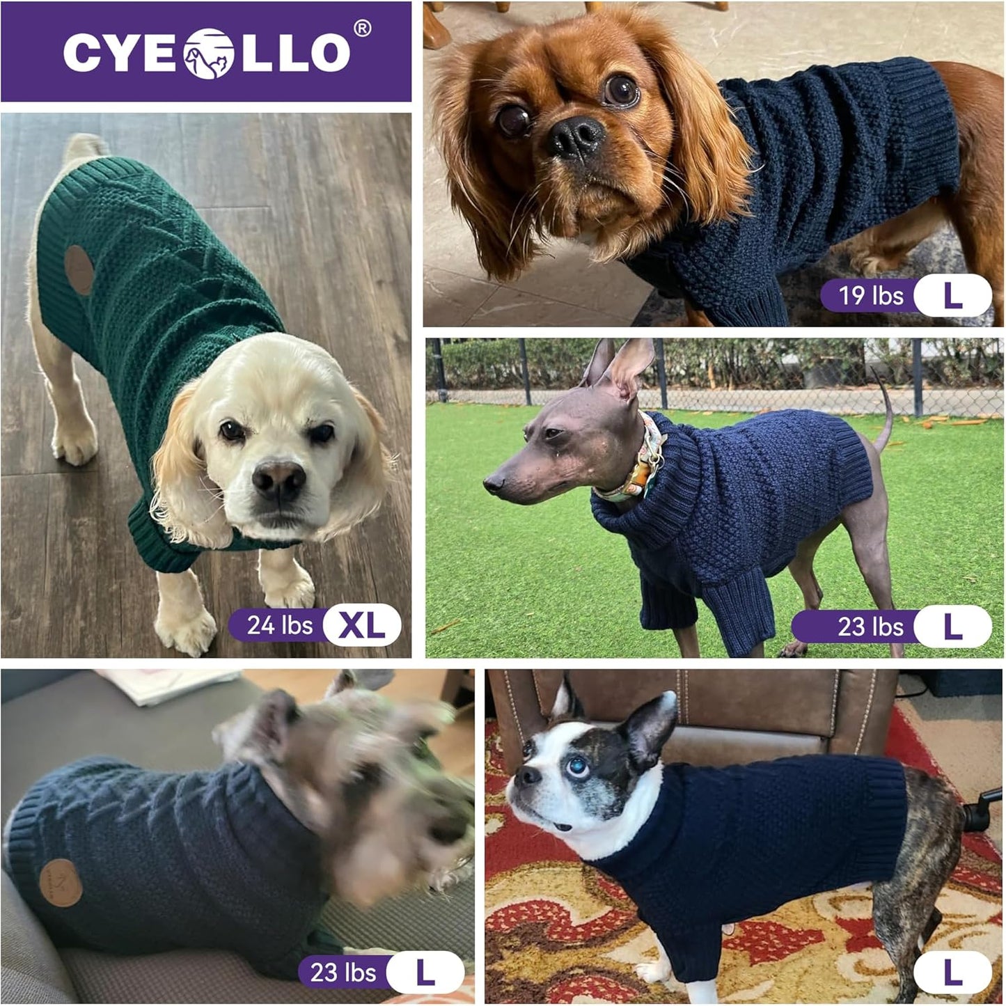 cyeollo Dog Sweaters for Small Dogs Boy, Pullover Turtleneck for Dogs Male, Knitted Doggy Fall Winter Warm Cold Weather Dog Clothes Apparel with Sleeves, Blue L
