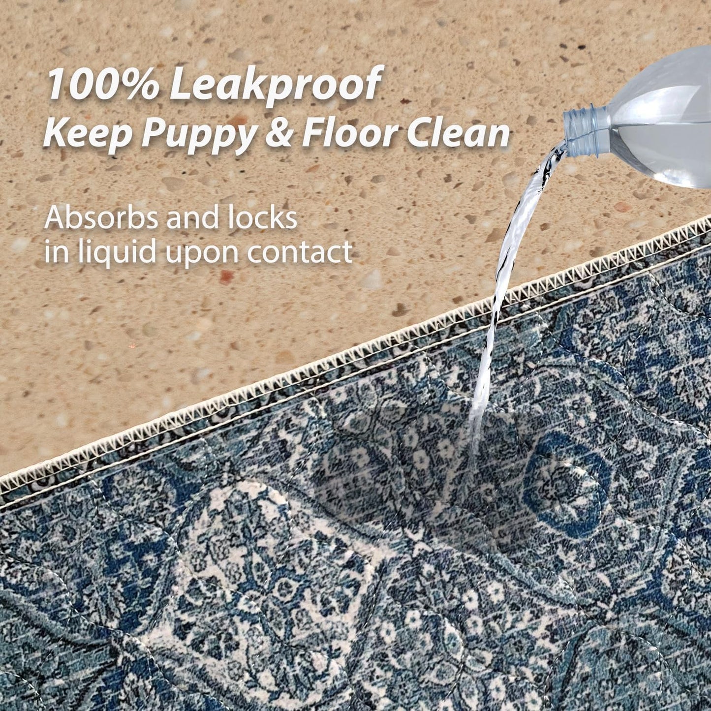 nunubaby Washable Pee Pads for Dogs, Stylish, Non-Slip and Leak-Proof Pee Pads. Reusable Potty Pads for Dogs for Crates and Floors.(Blue/Multi, 18" x24" )