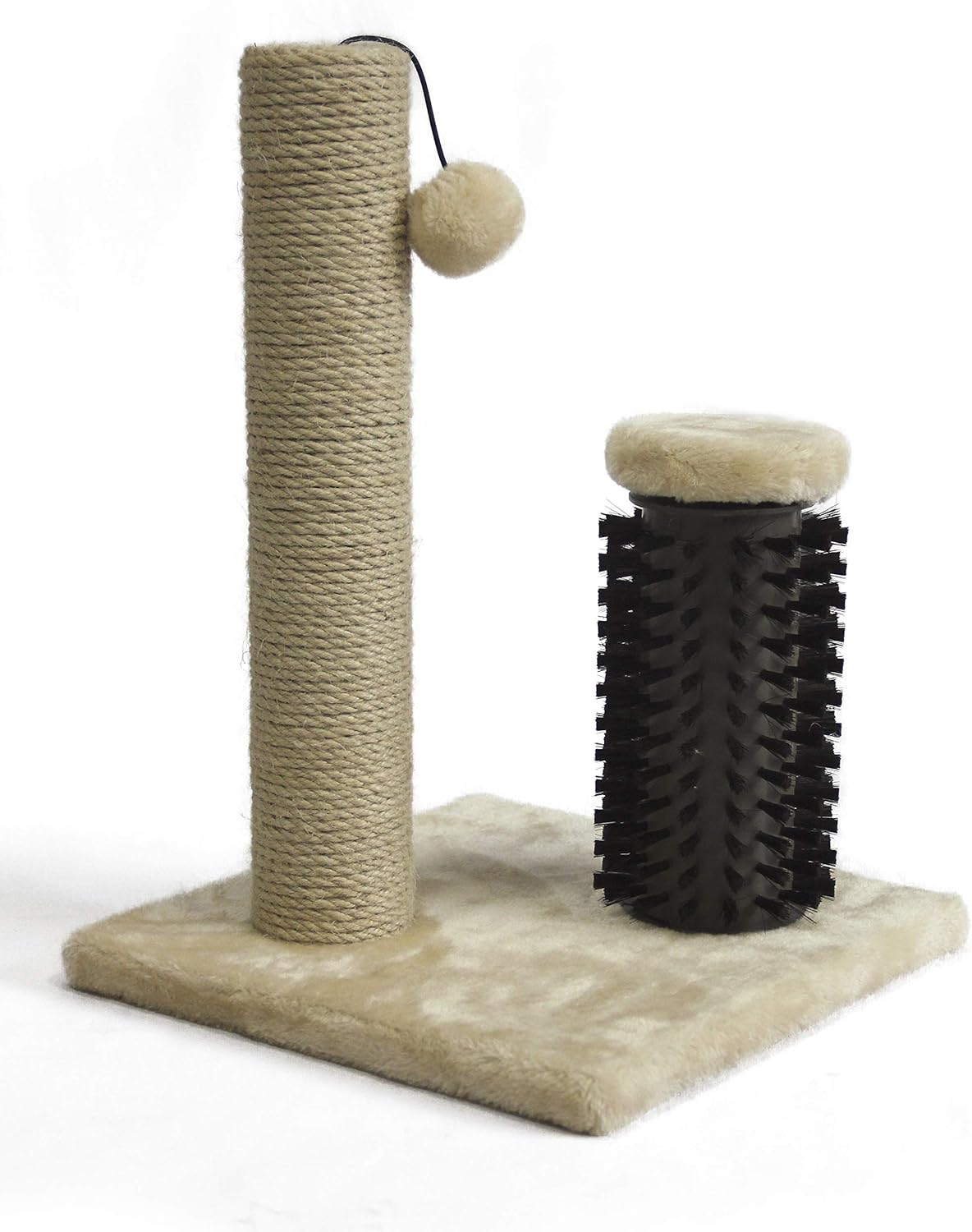 Amazon Basics Cat Scratcher - Indoor Classic Single Cat & Kittens Scratching Post with Brush, Small (16.5" H) - Beige
