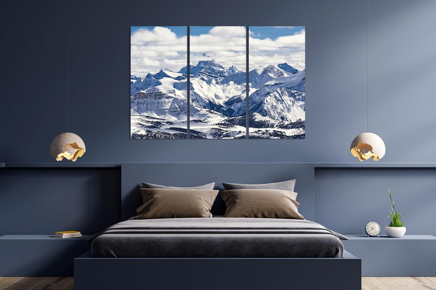 Nature Wall Art Prints - Ocean Forest Mountain Lake Canvas Landscapes - Small to Extra Large Living Room Bedroom Kitchen Bathroom Décor (Snowy Mountains Landscape, 31L" x 47W" - 3 Panels)