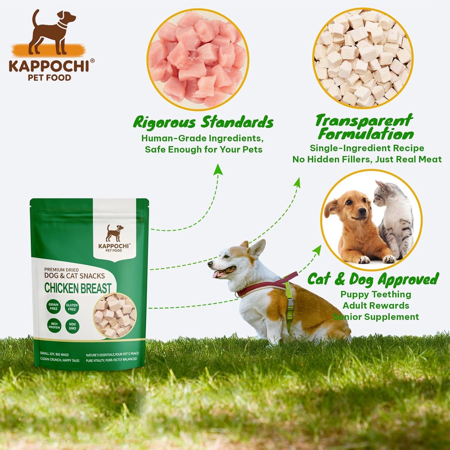 Freeze-Dried Chicken Breast Dog Treats, 3.5oz(100.0g), 100% Single Ingredient, Low Fat, High Protein Training Treats, Natural & Raw, No Additives, Grain Free, Gluten Free