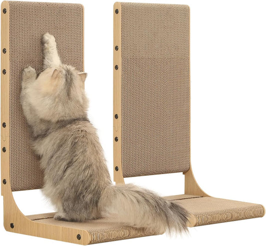 2-Pack Cat Scratching Board, 25.6'' Tall Cardboard L Shape Vertical Cat Scratchers for Indoor Cats, Cat Scratching Post for Wall and Couch, Large