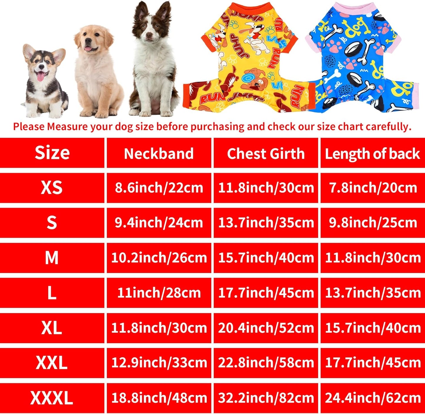 2PCS Dog Pajamas for Extral Large Dog Pjs Clothes Puppy Onesies Outfits Pet Jammies Boy Girl Male Female Apparel Breathable Paw Bone Blue Yellow Print XL