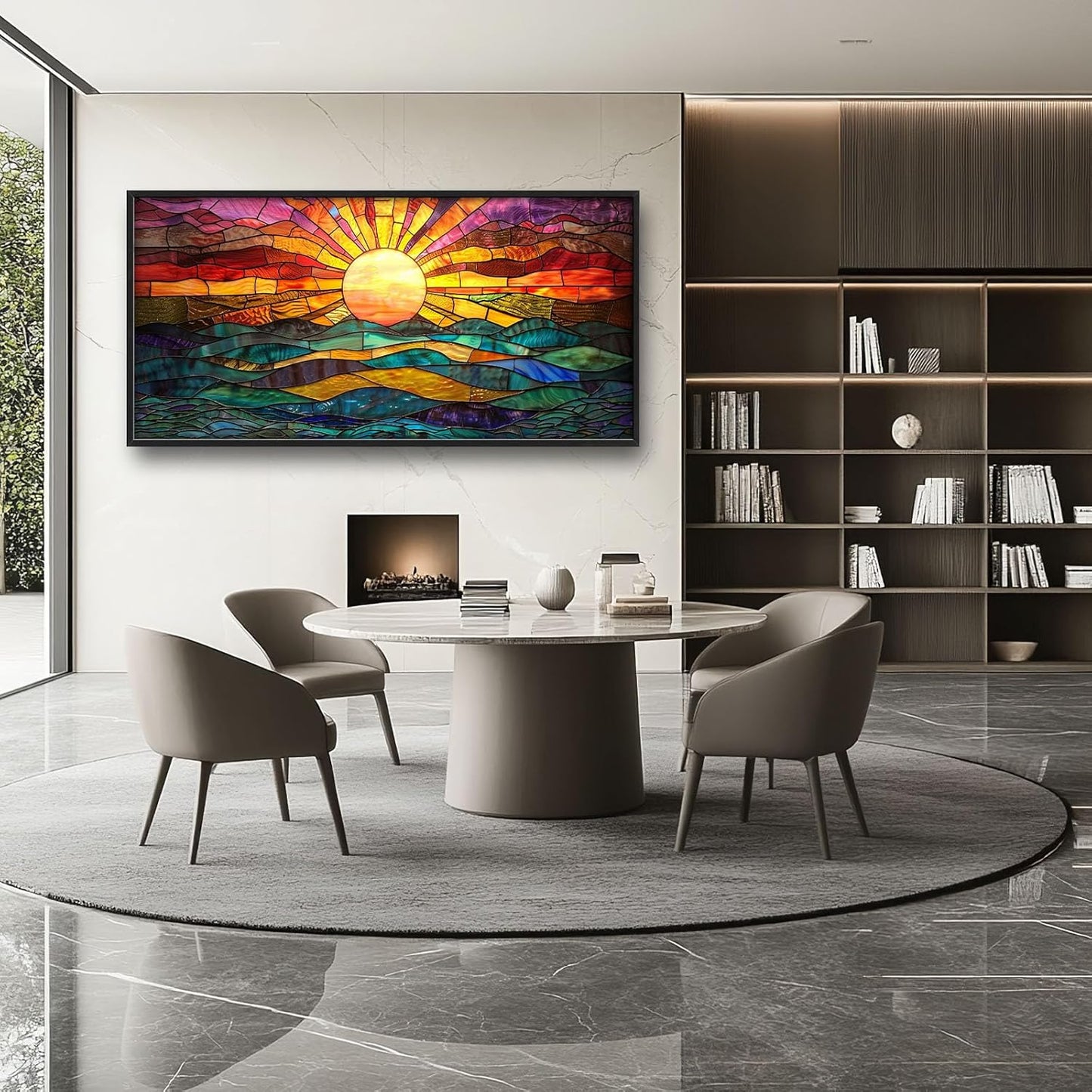 Quorin Boho Sun Large Wall Art Colorful Pictures Abstract Geometric Sun Sunset Sea Wall Decor Modern Canvas Print Painting Artwork for Dining Room Living Room Bedroom 60L x 30W