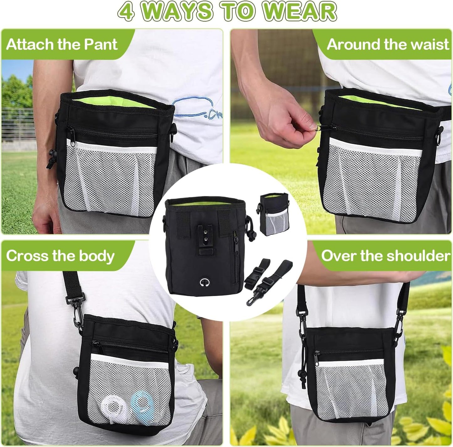 JIURUN Dog Treat Bag - Dog Training Treat Bag, Treat pouchs for Pet Training with Dog Treat Bag, Puppy Training Clicker, Collapsible Dog Bowl, 2 Dog Poop Bag