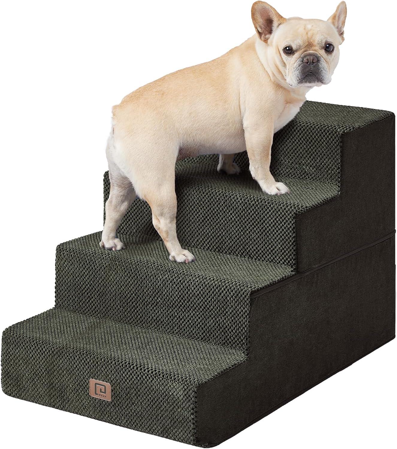 EHEYCIGA Dog Stairs for Bed 20" H, 4-Step Extra Wide Dog Steps for High Bed, Pet Steps for Small Dogs and Cats, Non-Slip Balanced Pet Ramp Indoor, Olive Green
