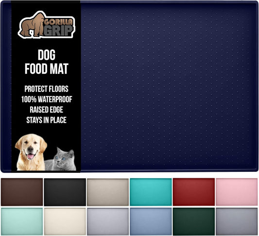 GORILLA GRIP 100% Waterproof Raised Edge BPA Free Silicone Pet Feeding Mat, Dog Cat Food Mats Contain Spills Protects Floors, Placemats for Cats and Dogs Water Bowl, Pets Accessories 23x15 Navy