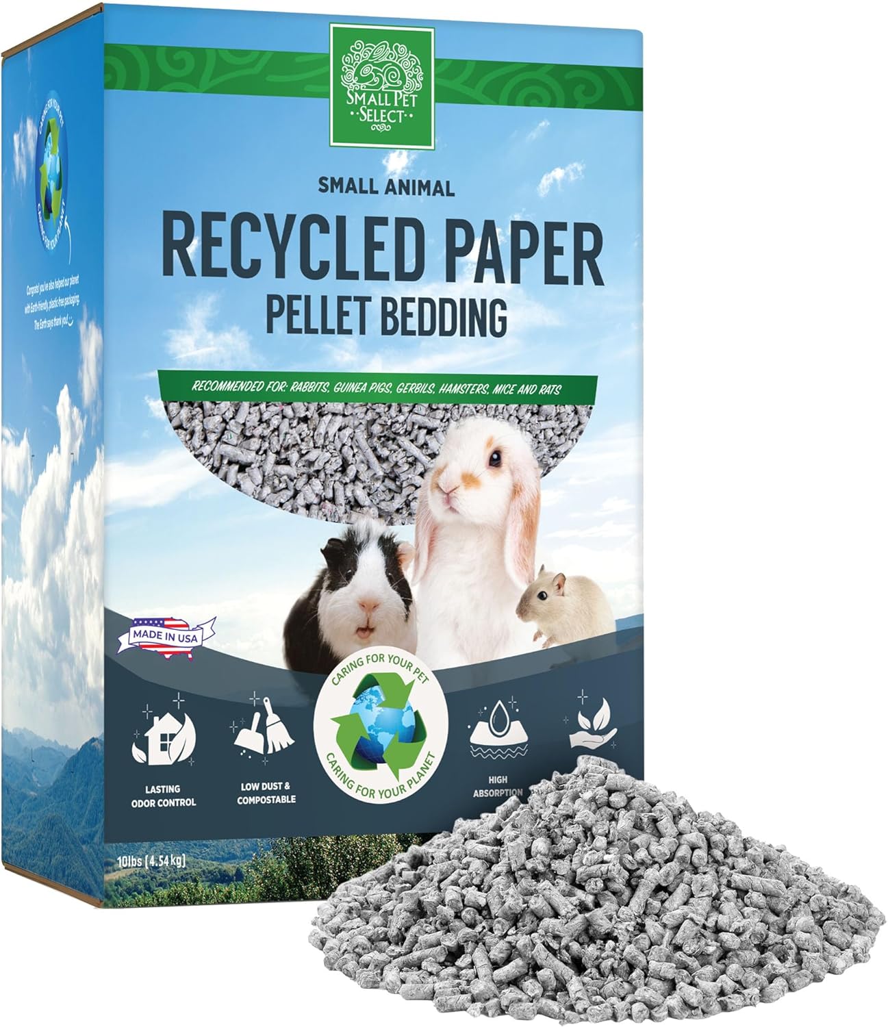 Small Pet Select Recycled Paper Pellet Bedding, Litter for Rabbit, Guinea Pig, Hamster, Bunny and Other Small Animals, 10lb