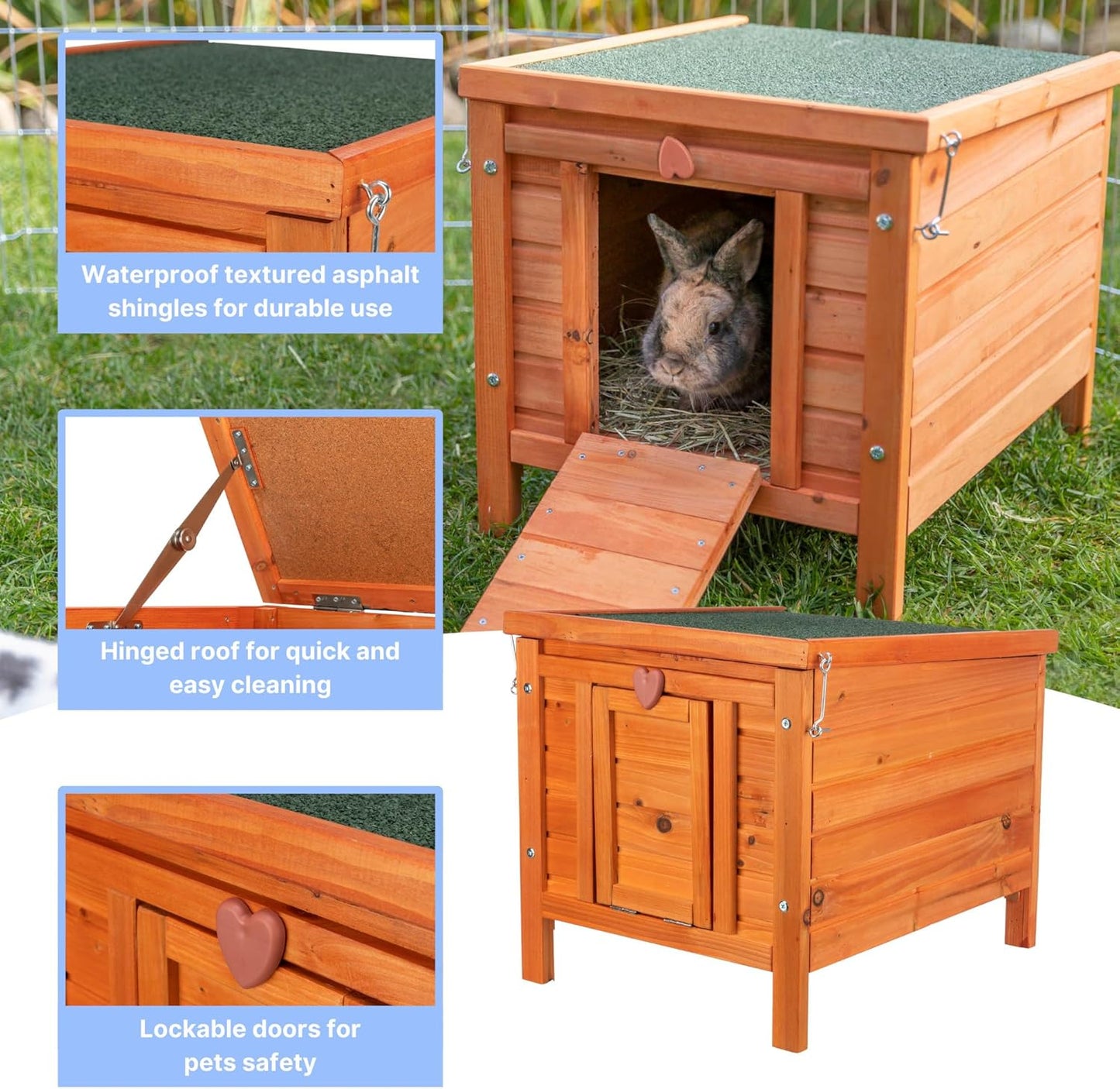 TRIXIE natura XS Small Animal House - Outdoor/Indoor Rabbit Hideout with Hinged Roof & Raised Floor - Solid Wood House with Entry Ramp, Weather-Resistant Home for Bunnies & Guinea Pigs - Brown