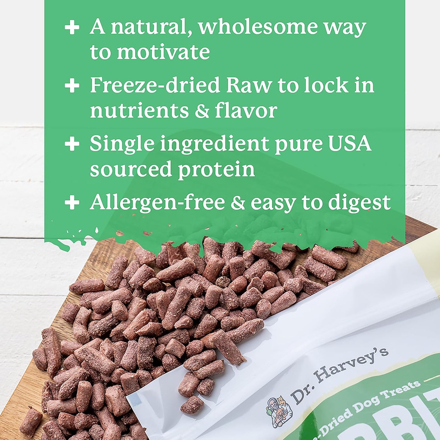Dr. Harvey's Rabbit Bites Freeze-Dried Raw Dog Treats - Single Ingredient, All-Natural Rabbit Meat Protein for Dogs, Allergen-Free - 7 Ounces (3 Pack)