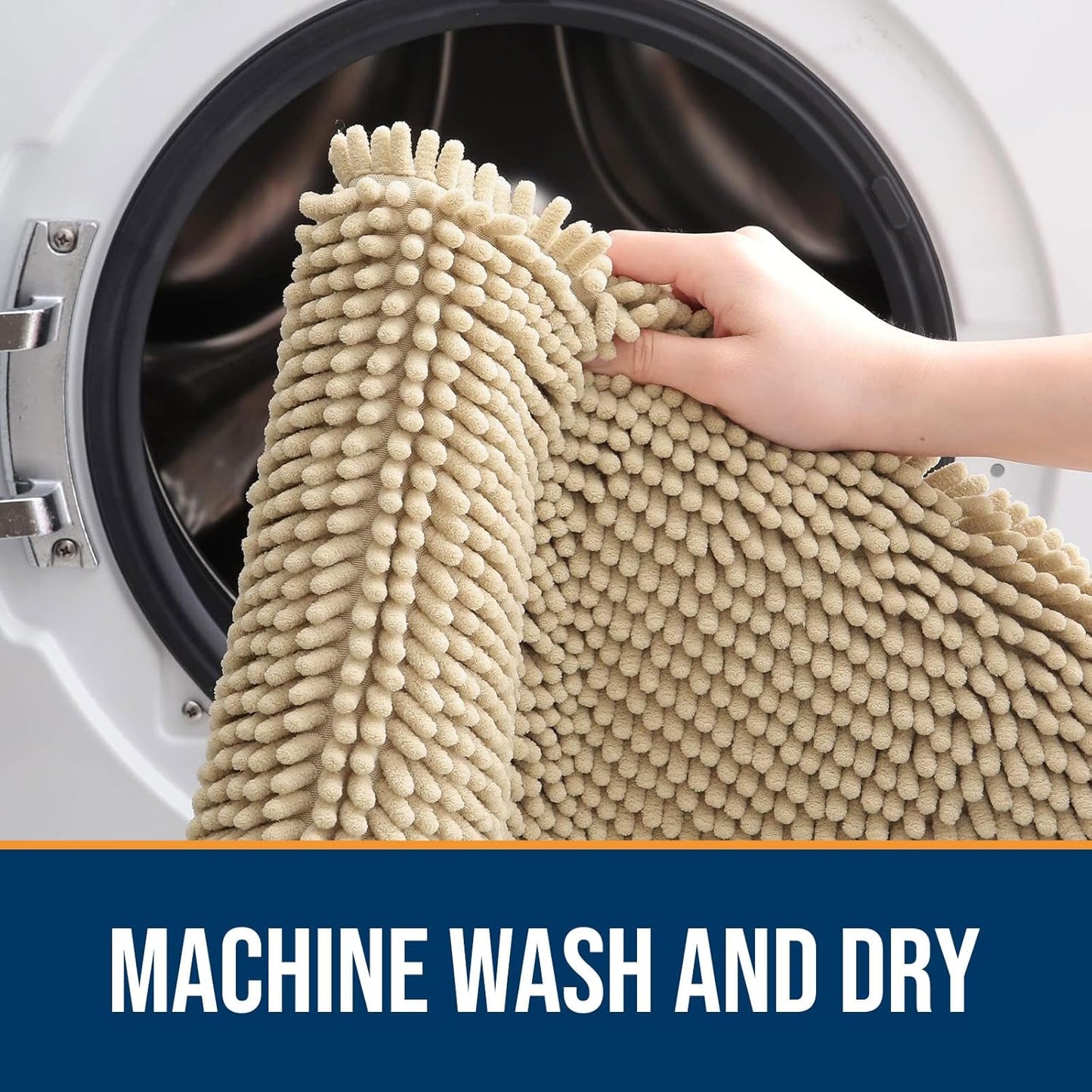 OLANLY Dog Door Mat for Muddy Paws 70x32, Absorbs Moisture and Dirt, Absorbent Non-Slip Washable Doormat, Quick Dry Chenille Mud Mat for Dogs, Entry Indoor Entryway Carpet for Inside Floor, Beige