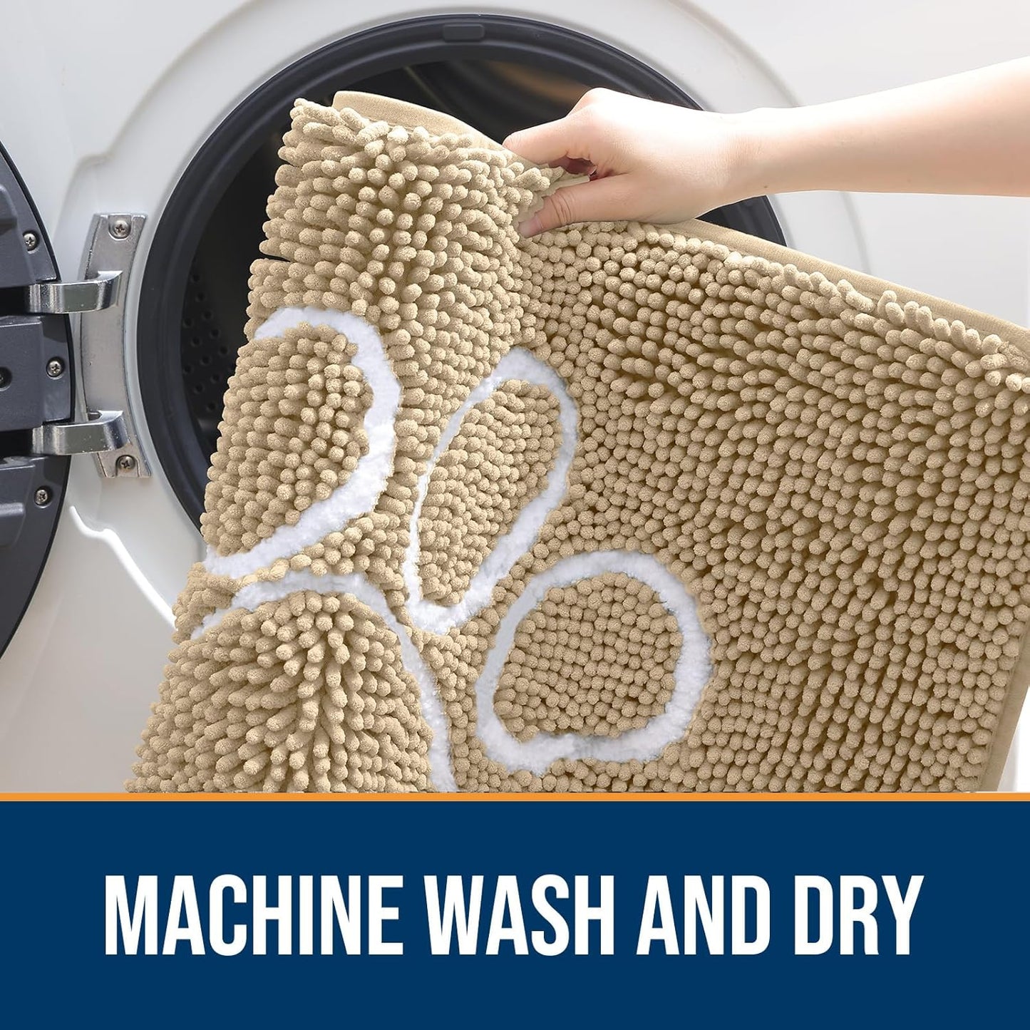 OLANLY Door Mat for Muddy Dog Paws 59x35, Ultra Absorbent Chenille Mud Doormat with Paw Print Design, Non-Slip Washable Doormat for Indoor Entryway, Quick-Dry Pet Bed Mats for Dirty Dogs, Beige