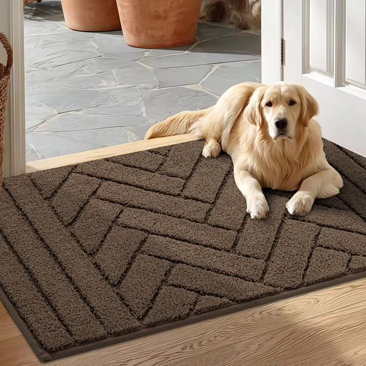 Tindbea Dog Mat for Muddy Paws,Absorbs Moisture Dirt Non-Slip Washable Mud Mat for Dogs,Soft Rubber Backing Front Inside Pet Rug for Entryway, Mud Dog Paws, Patio(20"x31.5",Latte)
