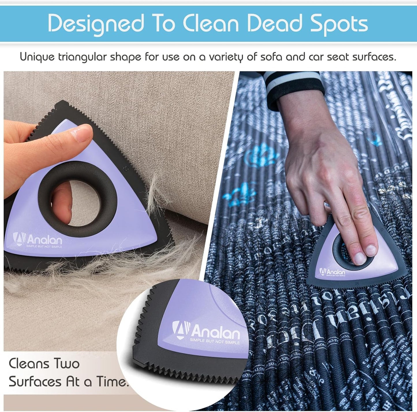 Analan Mini Pet Hair Remover for Car Detailing Supplies, Carpet Dog Hair Remover for Car Interior, Triangle Dog Hair Remover for Auto Detailing, Couch, Furniture, Lint, Carpet(Purple)