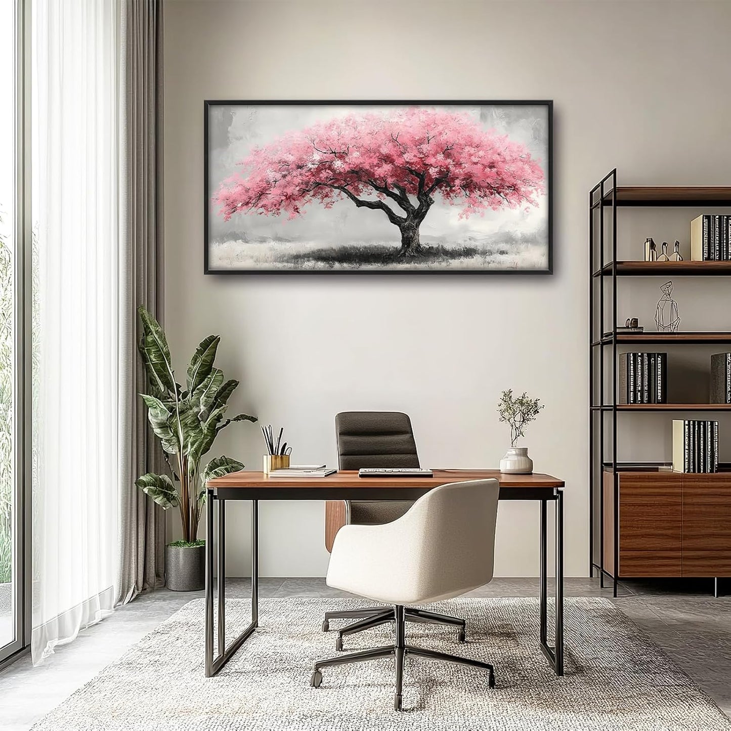 Extra Large Framed Pink Tree Wall Art,Abstract Tree of Life Wall Decor,Pink and Grey Pictures for Living Room,Canvas Print Painting Modern Artwork Bedroom Office Bathroom Home Decor 60L x30W