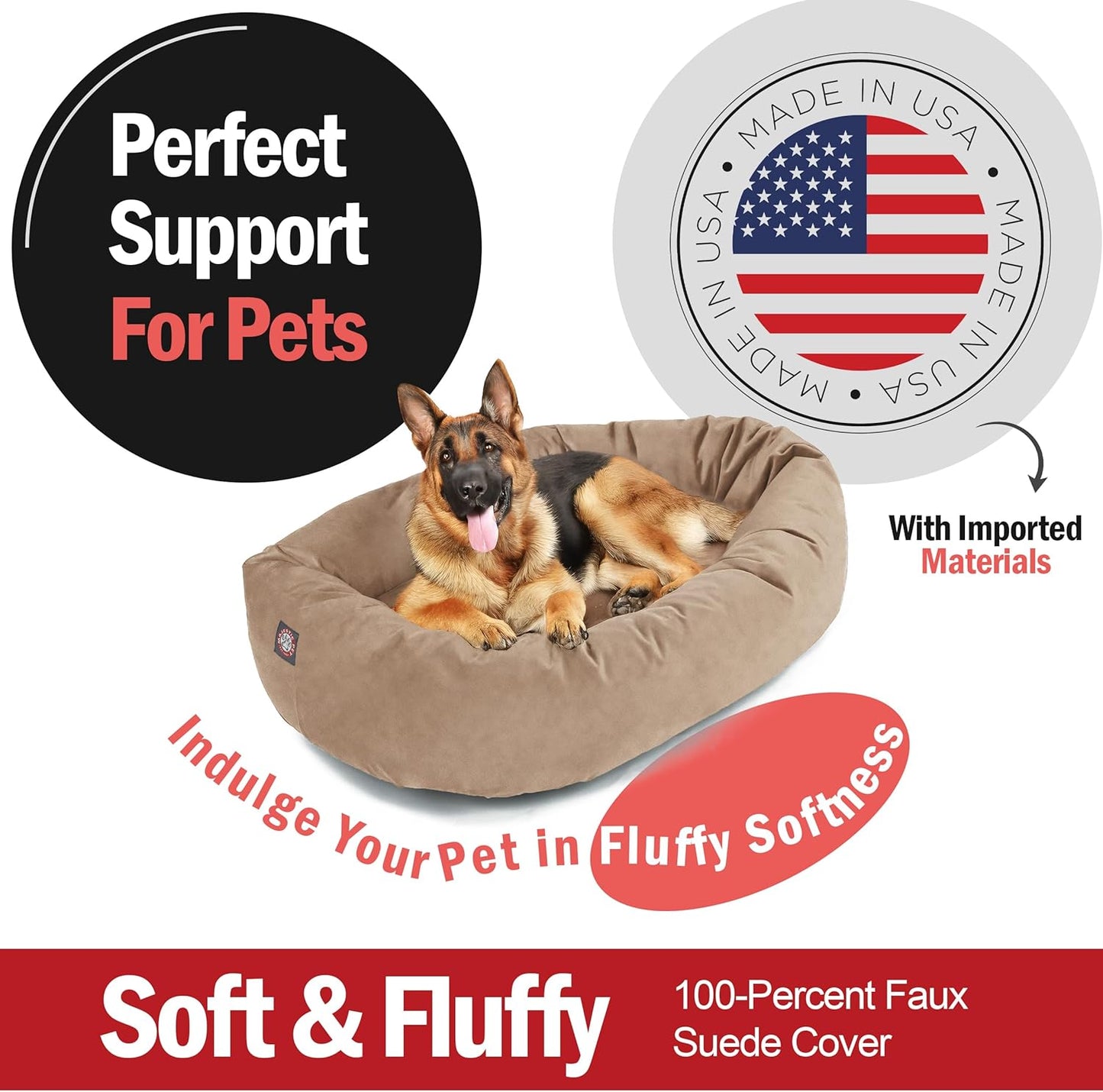 Majestic Pet 52 Inch Suede Shredded Memory Foam Mix Calming Extra Large Dog Bed Washable 52 x 35 x 11 (Inch) - Cozy Soft Donut Round Dog Bed with Spine for Head Support - Pet Bed Stone