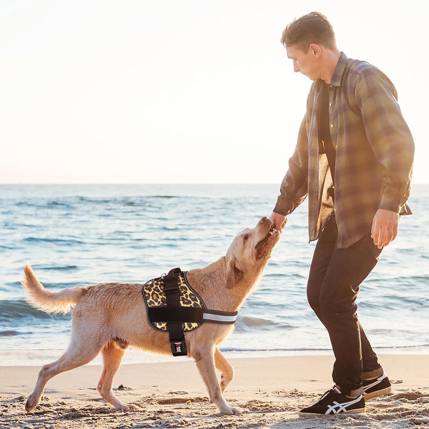 Dogline Dog Harness, Reflective No-Pull Adjustable Vest with Handle for Walking, Training, Breathable, No - Choke Harness for Small, Medium or Large Dogs Room for Patches Leopard Brown XS 15"-18"