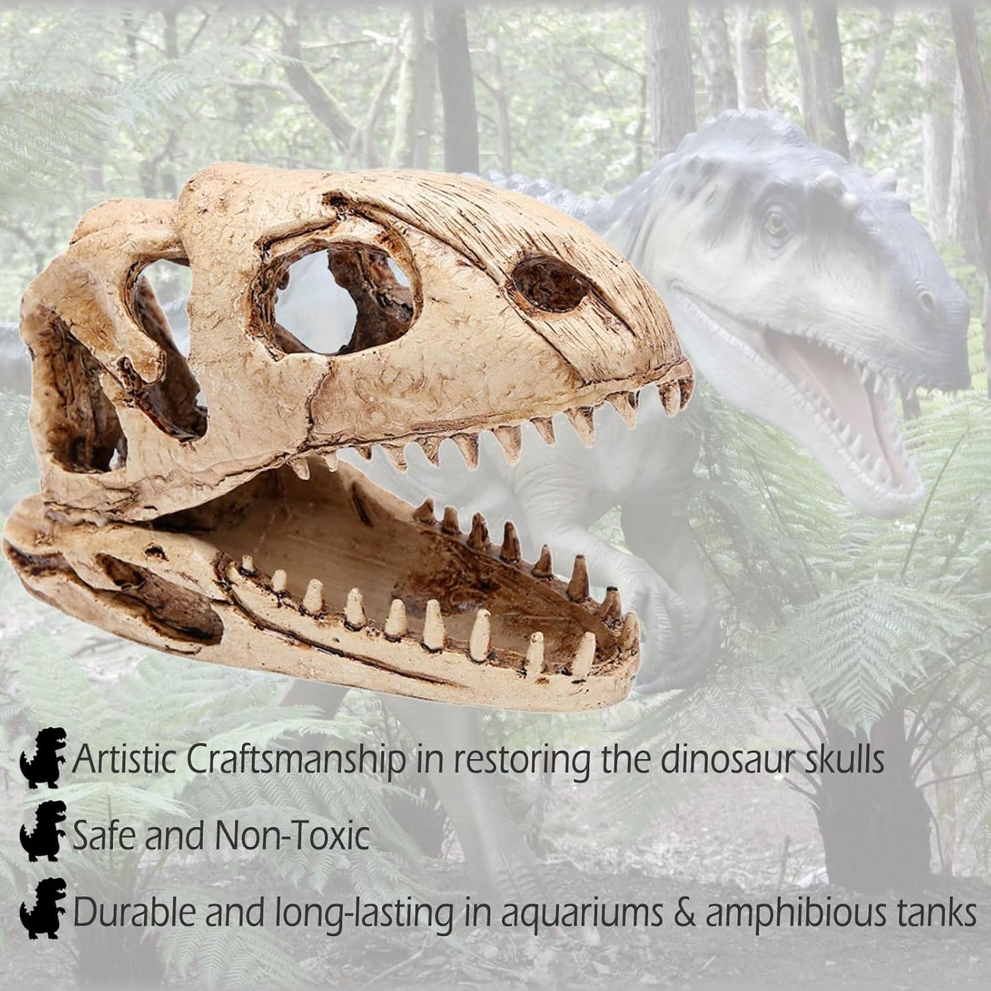 Dinosaur Animal Skull Aquarium Large Décor Cave Decorations Fish Hideout Tank Betta Tarantula Reptile Snake for Terrarium Decor Ornament Bones Halloween