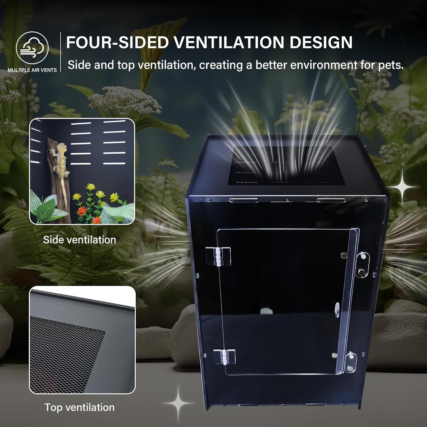 Reptile Enclosure for Crested Gecko – 12x12x18 Acrylic Reptile Tank for Gecko, Snake, and Lizard – PVC Terrarium for Small Pets