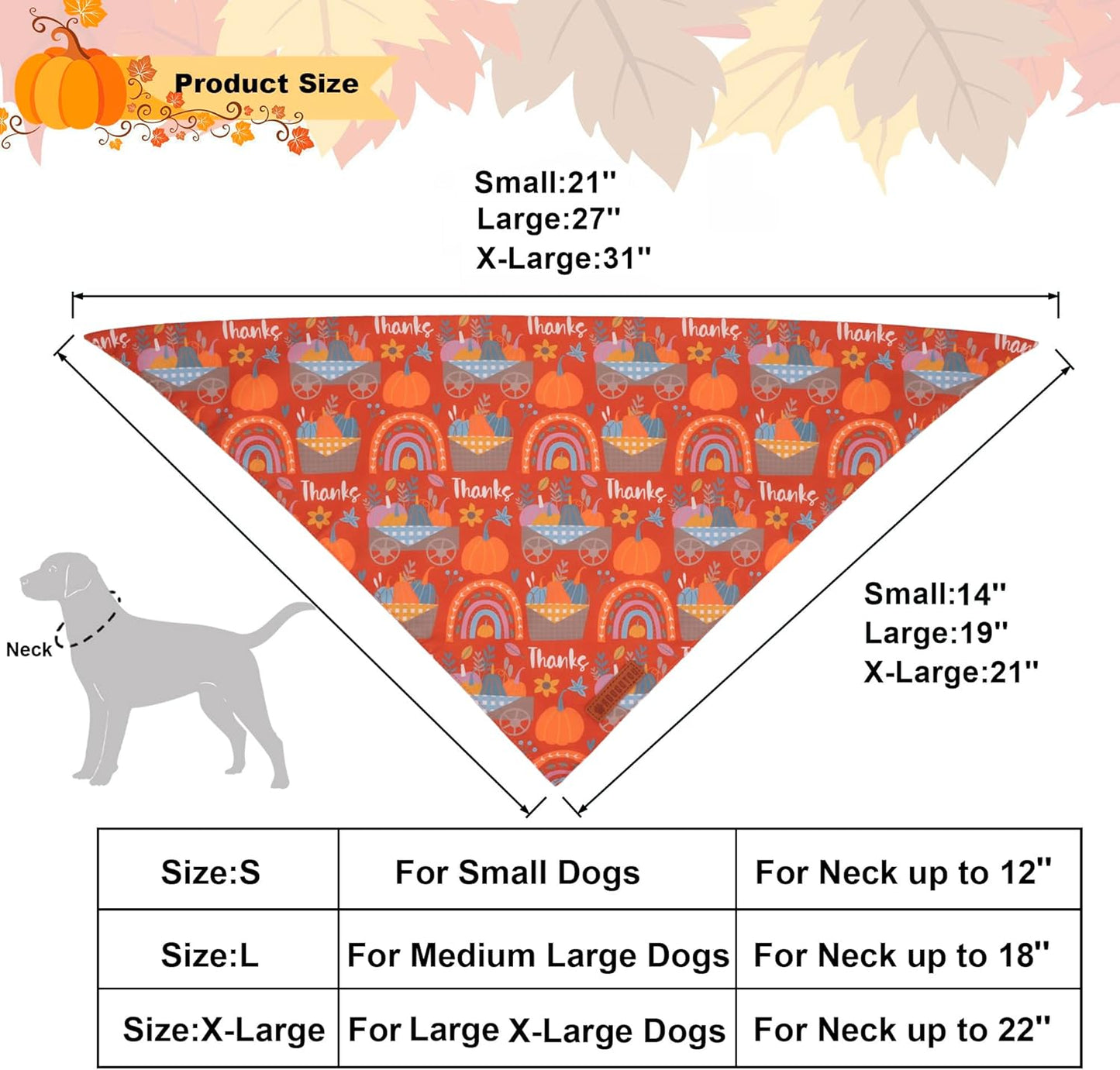 ADOGGYGO Thanksgiving Dog Bandana - Blue Orange Pumpkin Scarf, Adjustable Fit Fall Bandanas for Extra Large Dogs Pets (X-Large)