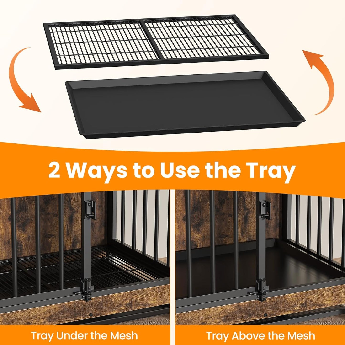 Dog Crate Furniture, Dog Crate End Table for Small and Medium Dogs,Wooden Cage Kennel Furniture Indoor, Modern Dog Crate with Multi-Purpose Removable Tray, Double-Doors Dog Furniture, Rustic Brown